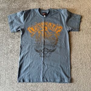 Harley-Davidson Legendary Blue/Gray/Orange Graphic Tee Men's Small